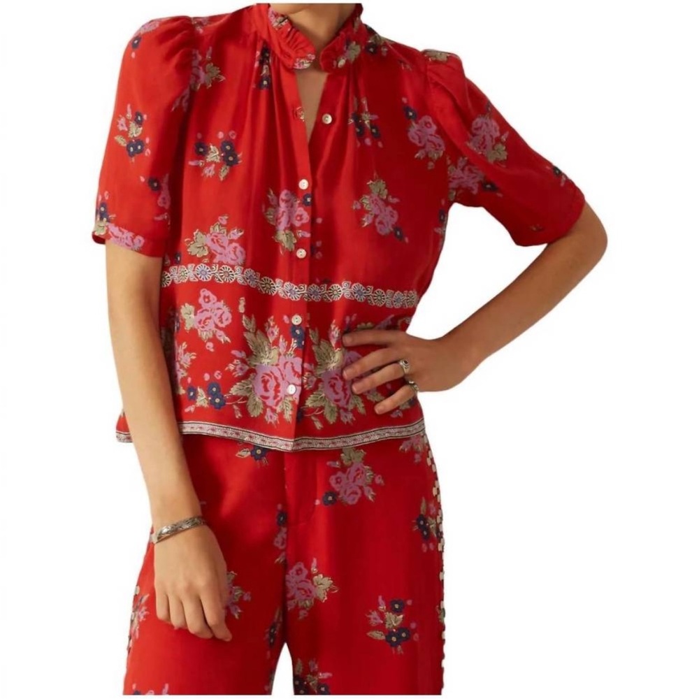 ALIX OF BOHEMIA winnie bouquet shirt in carmine Sz Small